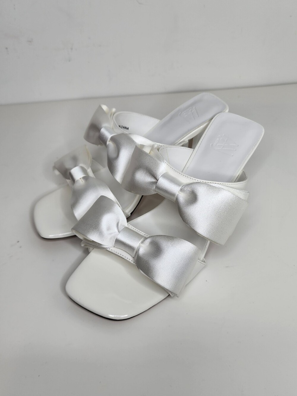 Aaj By Aminah Grace Satin Bow White Women’s Dress Sandals In White Size 8